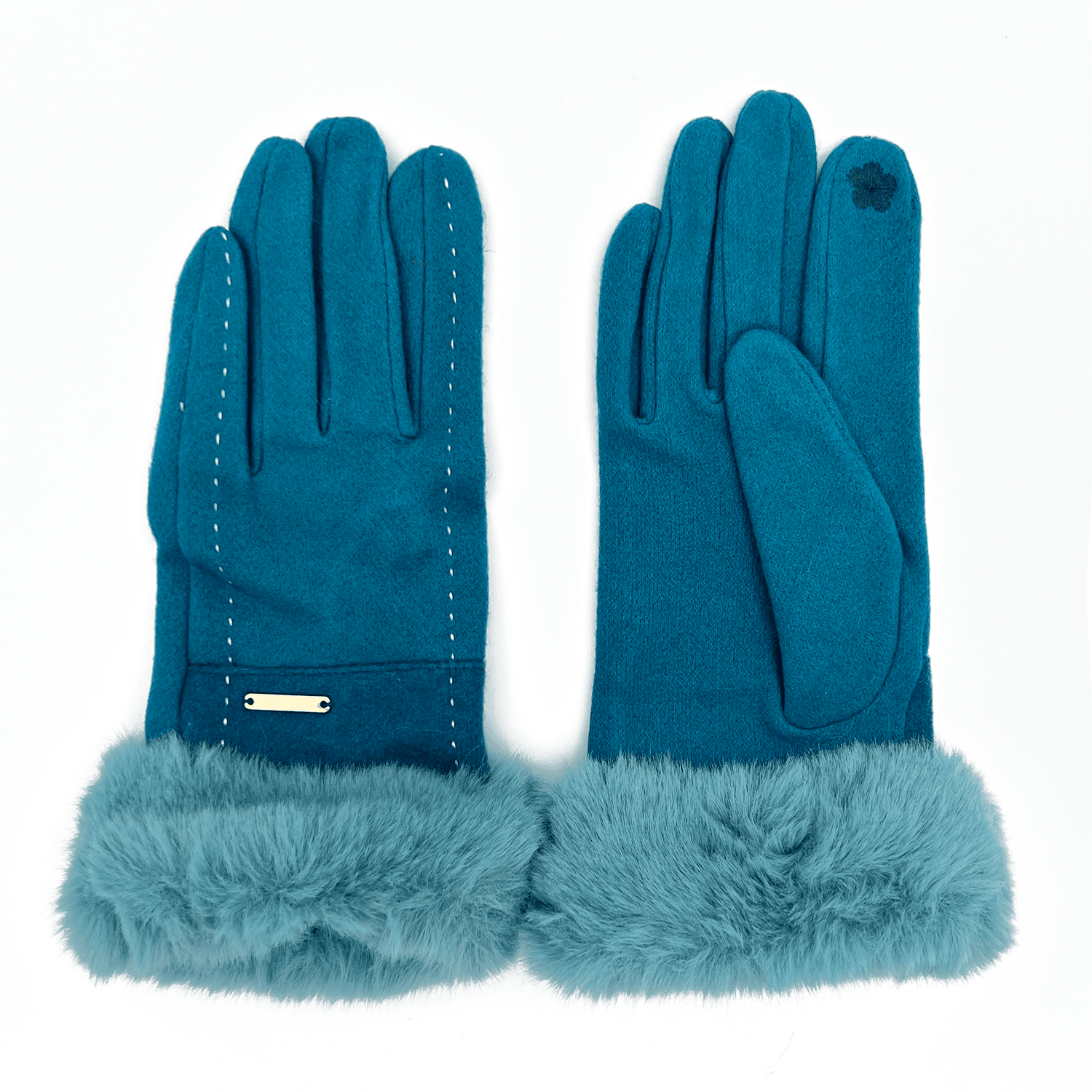 Mănuși de damă cu puf - albastru