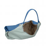 Geantă tip sac din piele naturală bicoloră - Albastru deschis/Albastru închis